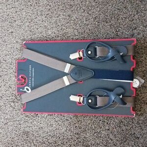 ****NEW Tommy Hilfiger Grey Suspenders with Leather Details